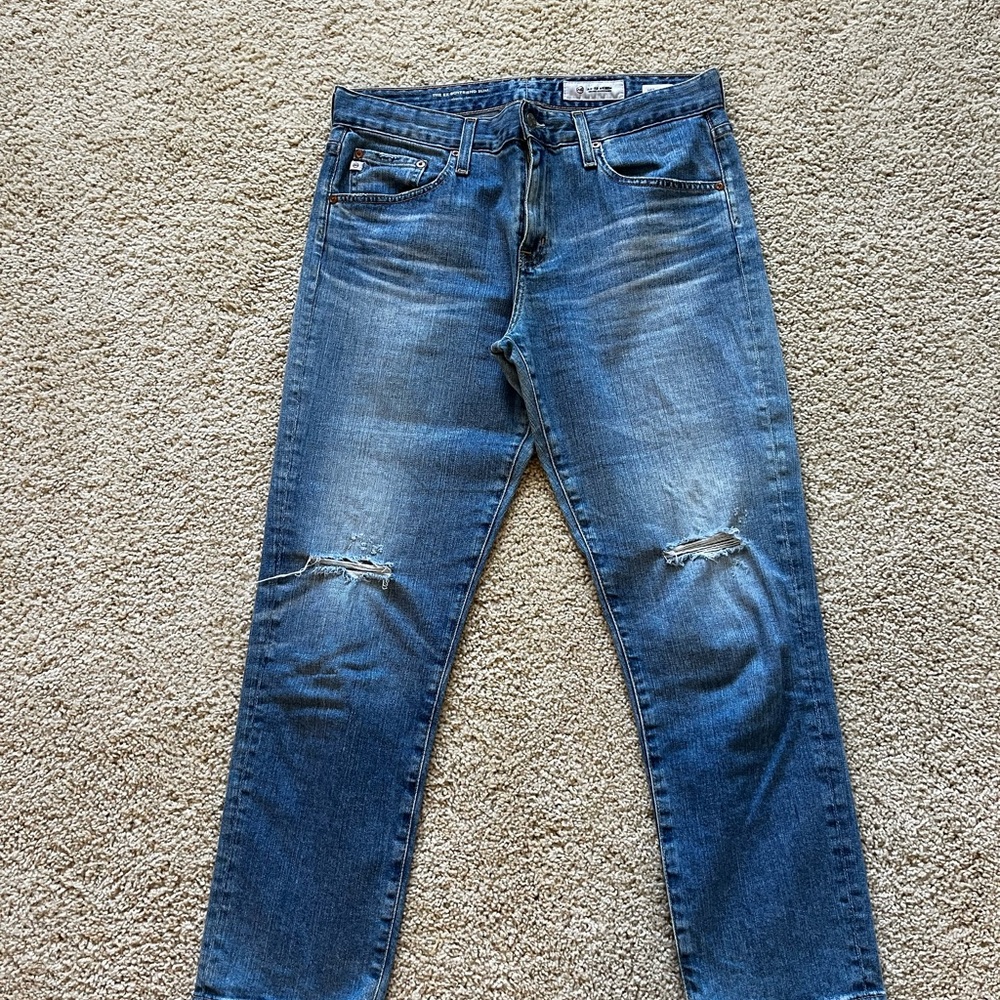 AG Women’s Ex Boyfriend Slim Distressed Denim Jean, Light/Medium Wash, Size 29
